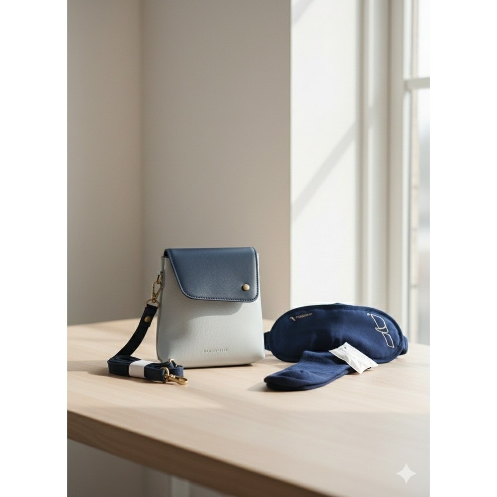 Raven Lily American Airlines Crossbody Amenity‎ Kit Pouch Navy Light Blue NEW